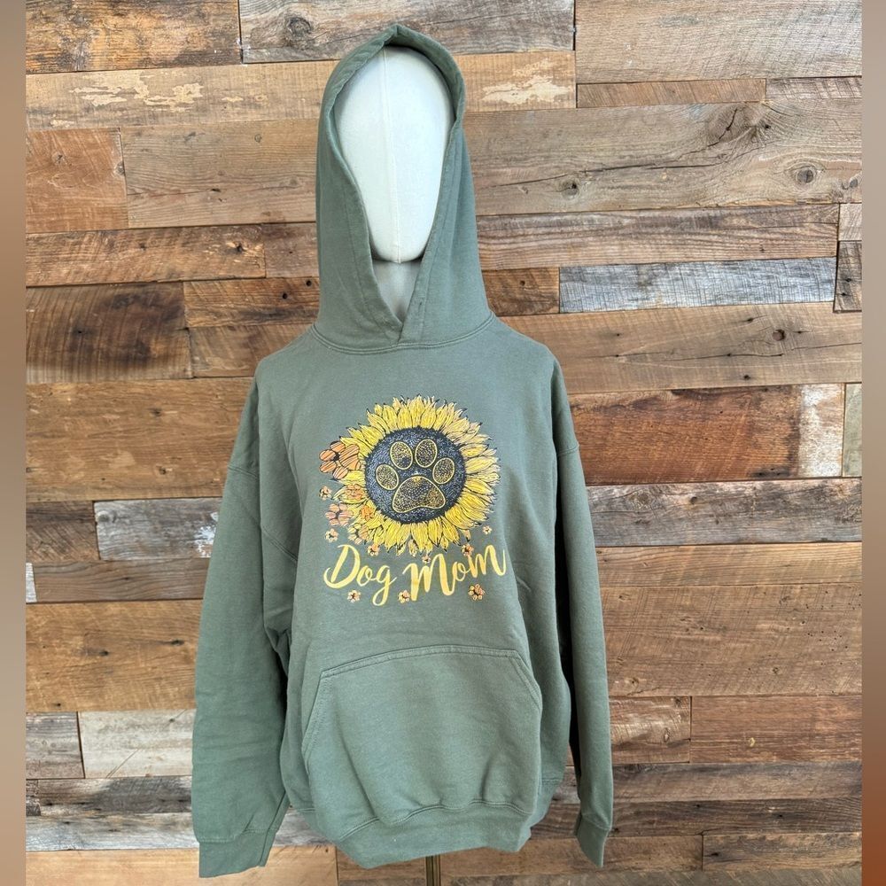 Gilddan 🐾 DOG MOM 🌻 Heavy Duty Hoodie w/Kangaroo pocket meadow green EUC SZ L